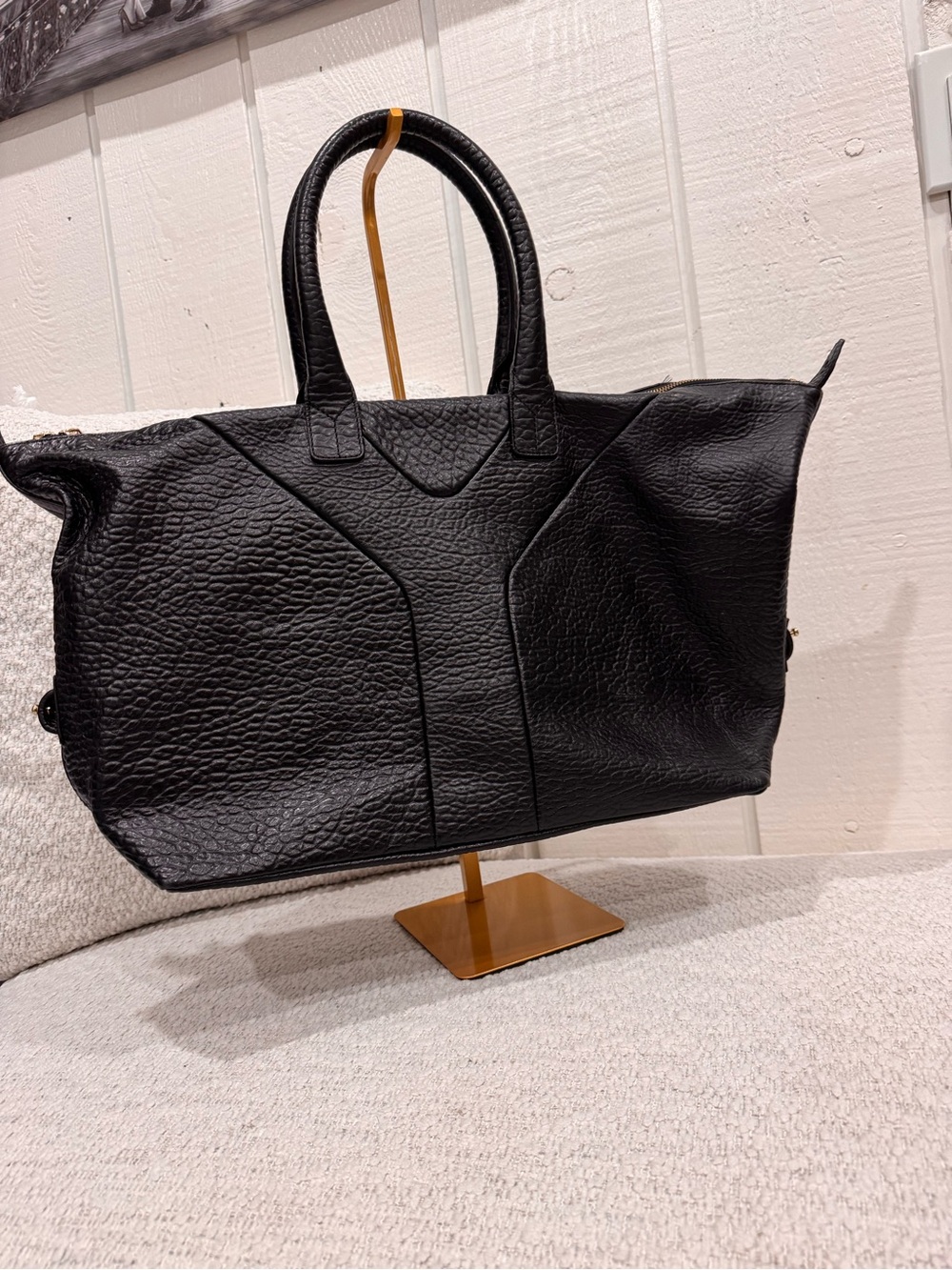 Yves Saint Laurent Black Pebbled Leather Duffel Bag